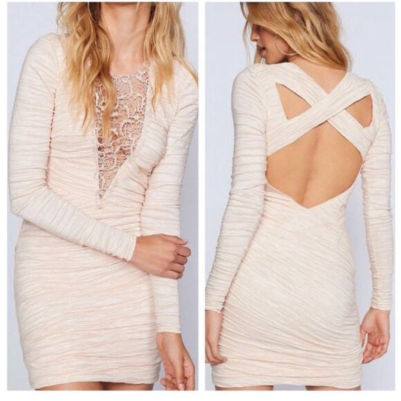 Free People Dresses & Skirts - Free People ‘Look of Love’ Ruched Bodycon Ivory Dress Size 2